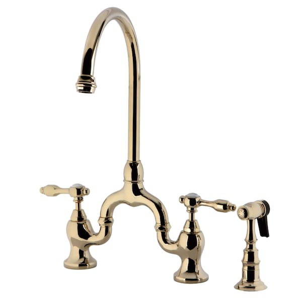 KS7792TALBS Bridge Kitchen Faucet W/ Brass Sprayer, Polished Brass